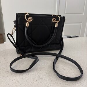 Chic Black Quilted Crossbody Bag with Gold Accents